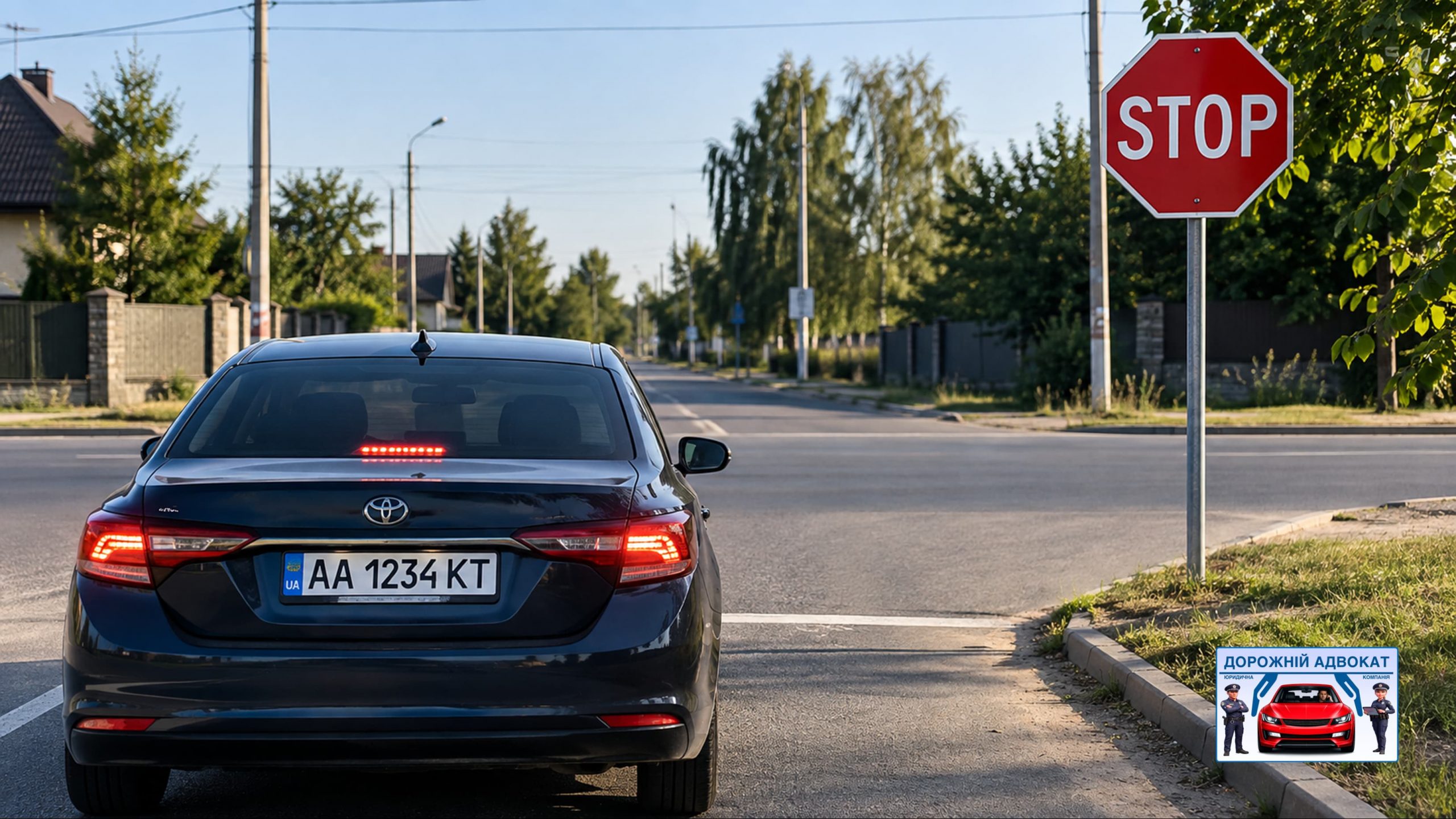 Автомобіль зупинився перед знаком STOP